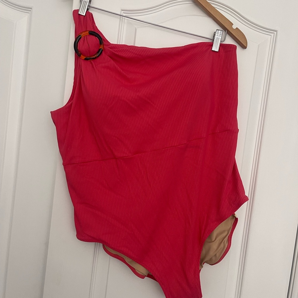 Summersalt One Shoulder Swimsuit Coral Pink Ribbed Size 20W One Piece Ribbed - Picture 4 of 7
